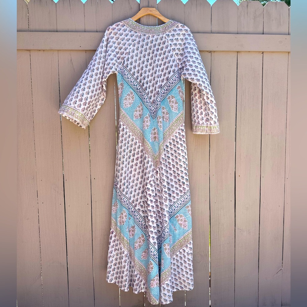 𝗦𝗢𝗟𝗗 SIMRANE Paris ‘Kate Dress’ Elegant Blockprint 100% Cotton Maxi Dress - Picture 3 of 14